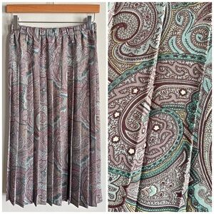 Vintage Koret Petite Paisley Pleated Midi Skirt Boho Cottagecore Size 4